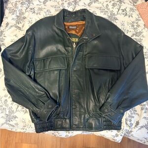 Danier Dark Green Leather Bomber Jacket